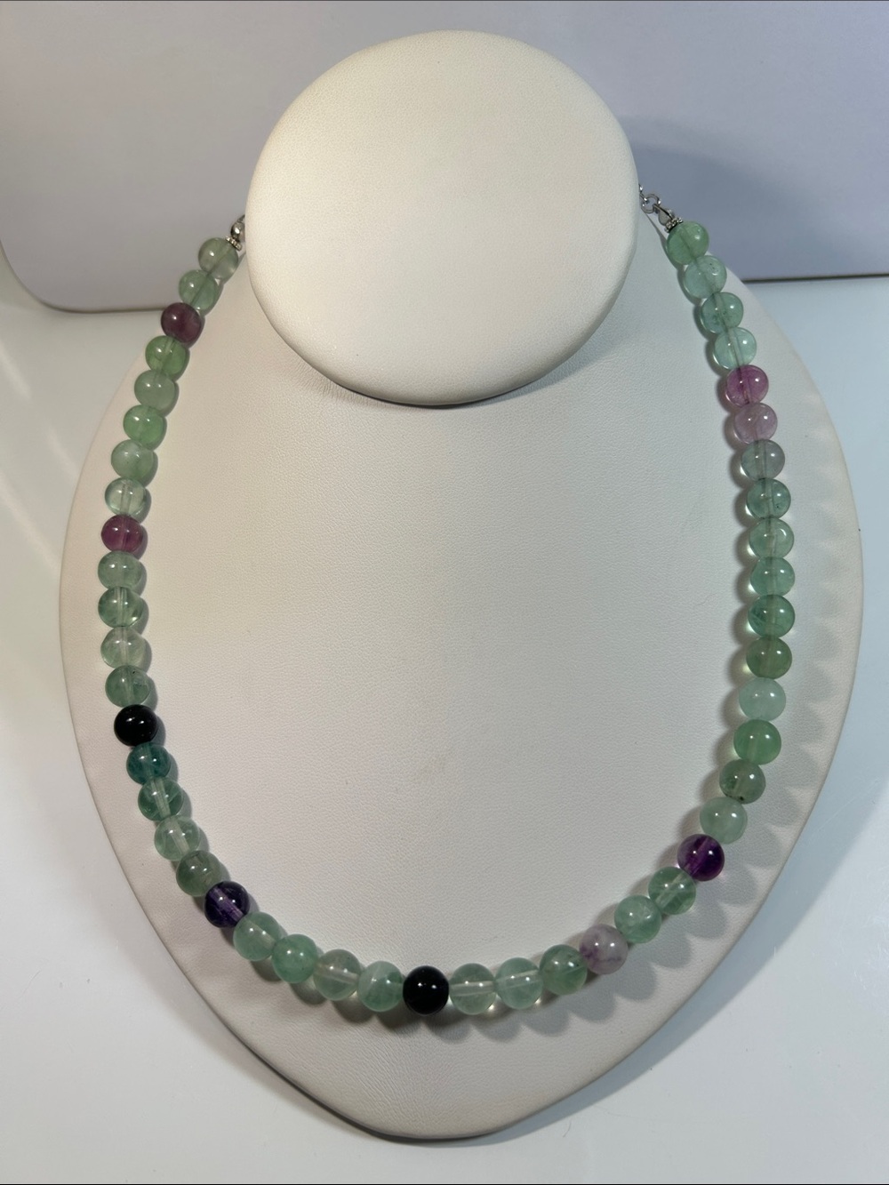 New Artisan Handmade Genuine Fluorite Gemstone Beaded Stainless Steel Necklace